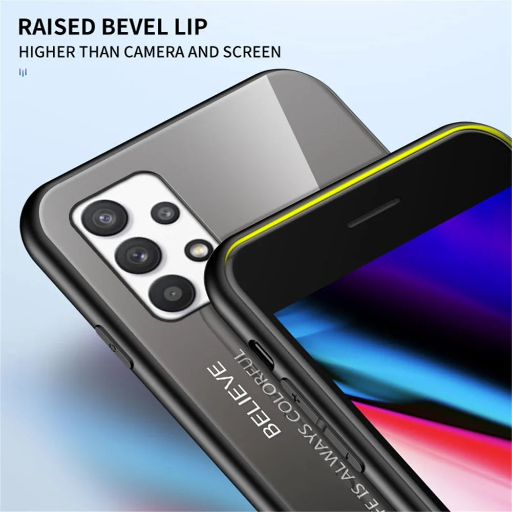 Gradient Color Tempered Glass + PC + TPU Shockproof Mobile Phone Case Cover for Samsung Galaxy A33 5G - Gradient Black Grey - 4