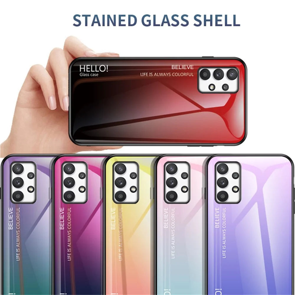 Gradient Color Tempered Glass + PC + TPU Shockproof Mobile Phone Case Cover for Samsung Galaxy A33 5G - Gradient Black Grey - 6