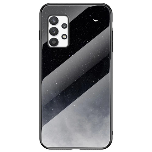 Drop-resistant Tempered Glass + PC + TPU Hybrid Shell Starry Sky Pattern Phone Case for Samsung Galaxy A53 5G - Starry Crescent Moon - 1