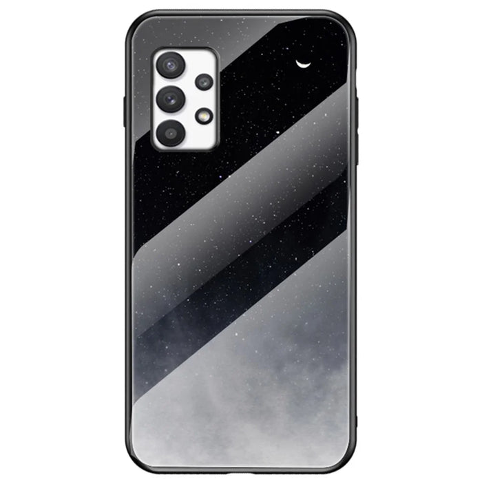 Drop-resistant Tempered Glass + PC + TPU Hybrid Shell Starry Sky Pattern Phone Case for Samsung Galaxy A53 5G - Starry Crescent Moon - 1