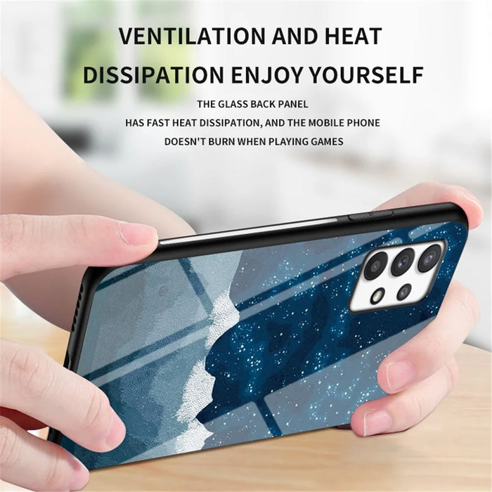 Drop-resistant Tempered Glass + PC + TPU Hybrid Shell Starry Sky Pattern Phone Case for Samsung Galaxy A53 5G - Starry Crescent Moon - 6