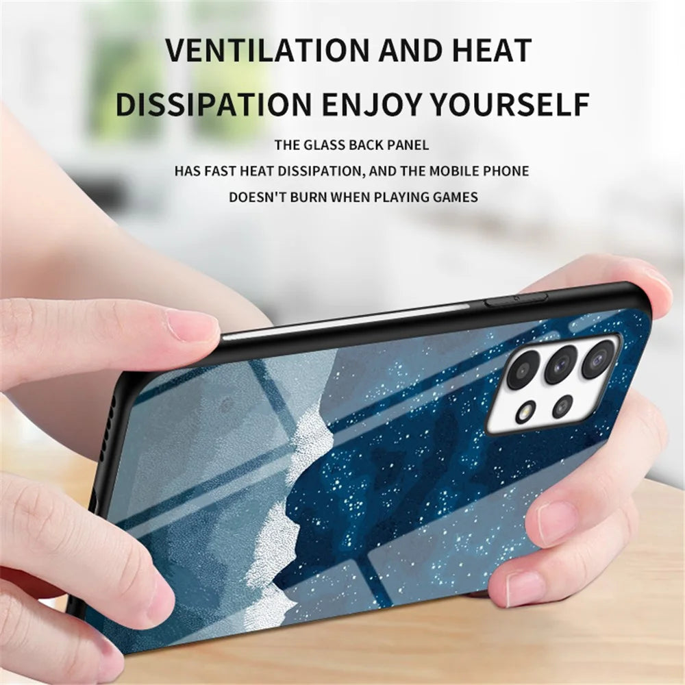 Starry Sky Pattern Tempered Glass + PC + TPU Protective Phone Case Cover for Samsung Galaxy A33 5G - Scattering Starry Sky - 2