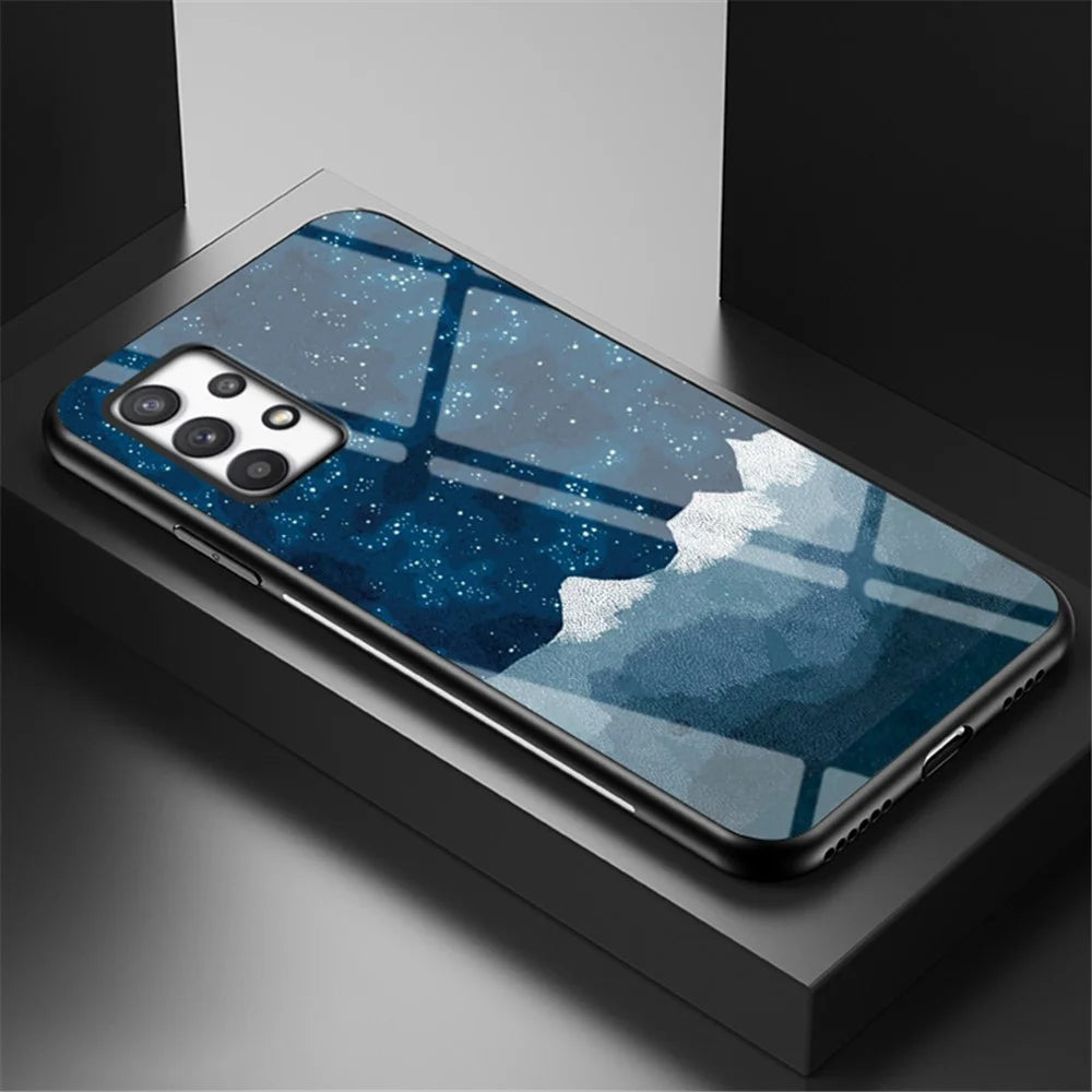 Starry Sky Pattern Tempered Glass + PC + TPU Protective Phone Case Cover for Samsung Galaxy A33 5G - Scattering Starry Sky - 3