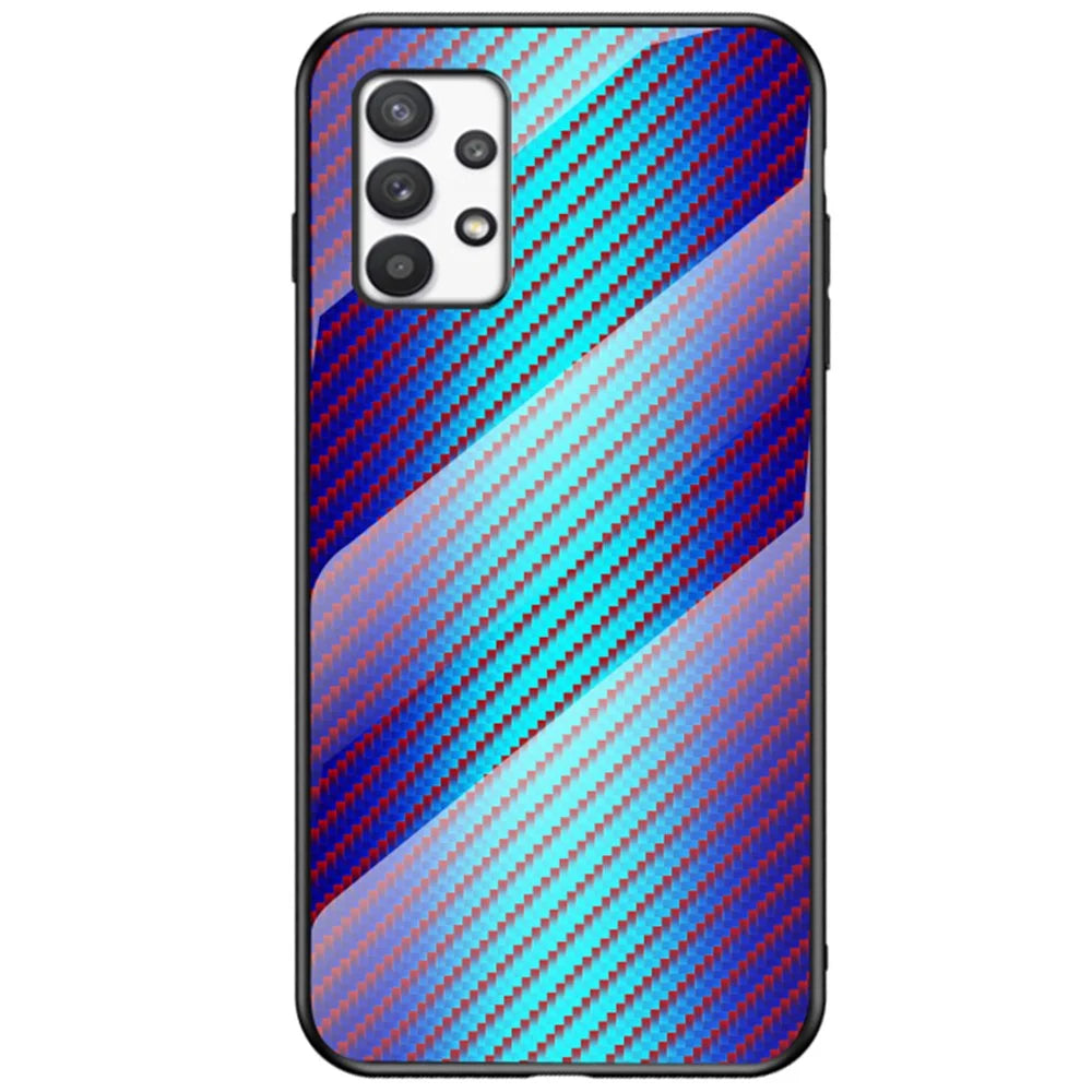 Carbon Fiber Texture Tempered Glass Back PC+TPU Cover Anti-fingerprint Scratch-resistant Phone Case for Samsung Galaxy A53 5G  - Blue - 1