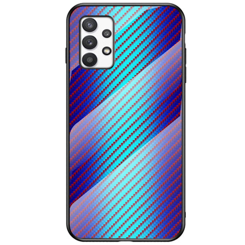 Carbon Fiber Texture Tempered Glass Back PC+TPU Cover Anti-fingerprint Scratch-resistant Phone Case for Samsung Galaxy A53 5G  - Blue - 1