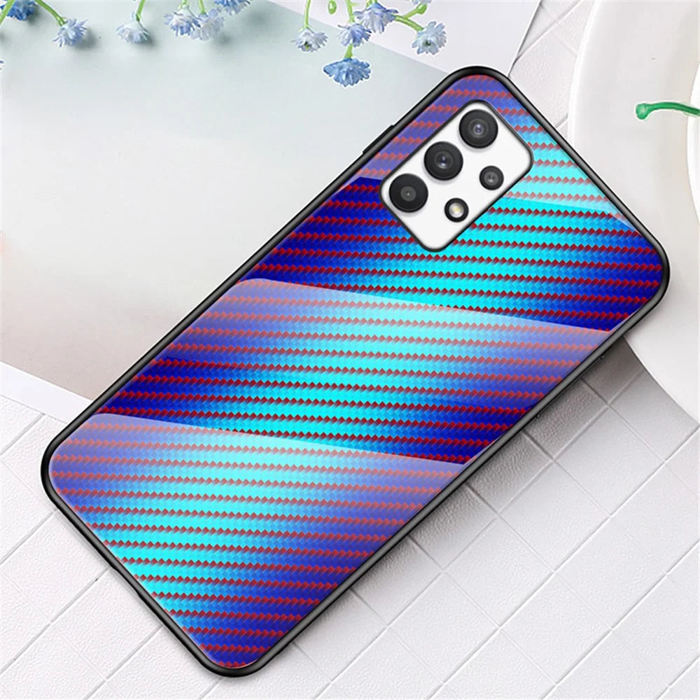 Carbon Fiber Texture Tempered Glass Back PC+TPU Cover Anti-fingerprint Scratch-resistant Phone Case for Samsung Galaxy A53 5G  - Blue - 2