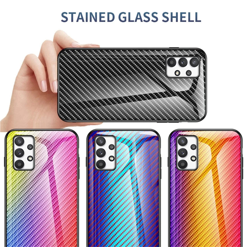 Carbon Fiber Texture Tempered Glass Back PC+TPU Cover Anti-fingerprint Scratch-resistant Phone Case for Samsung Galaxy A53 5G  - Blue - 6