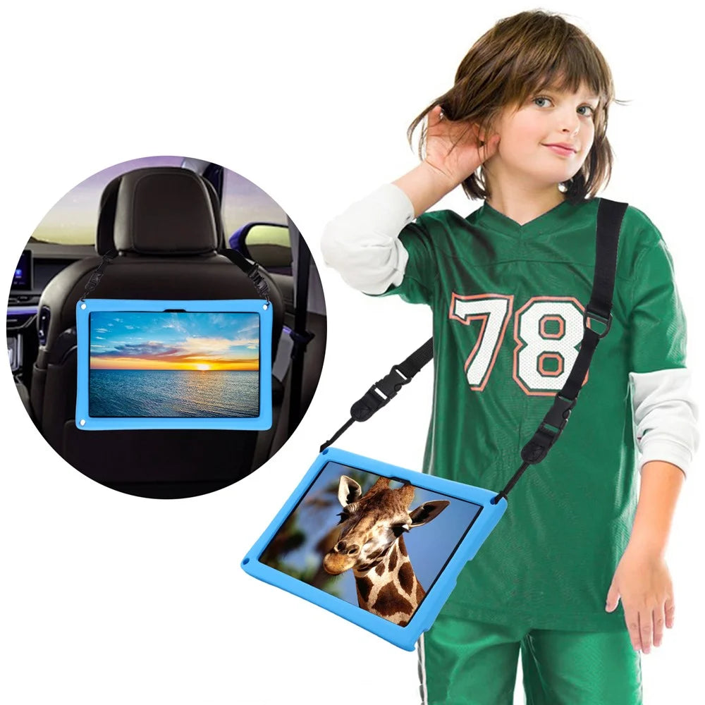 Hard EVA + PC Kickstand Cover with Shoulder Strap for Samsung Galaxy Tab A7 10.4 (2022) / (2020) - Blue / Green - 7