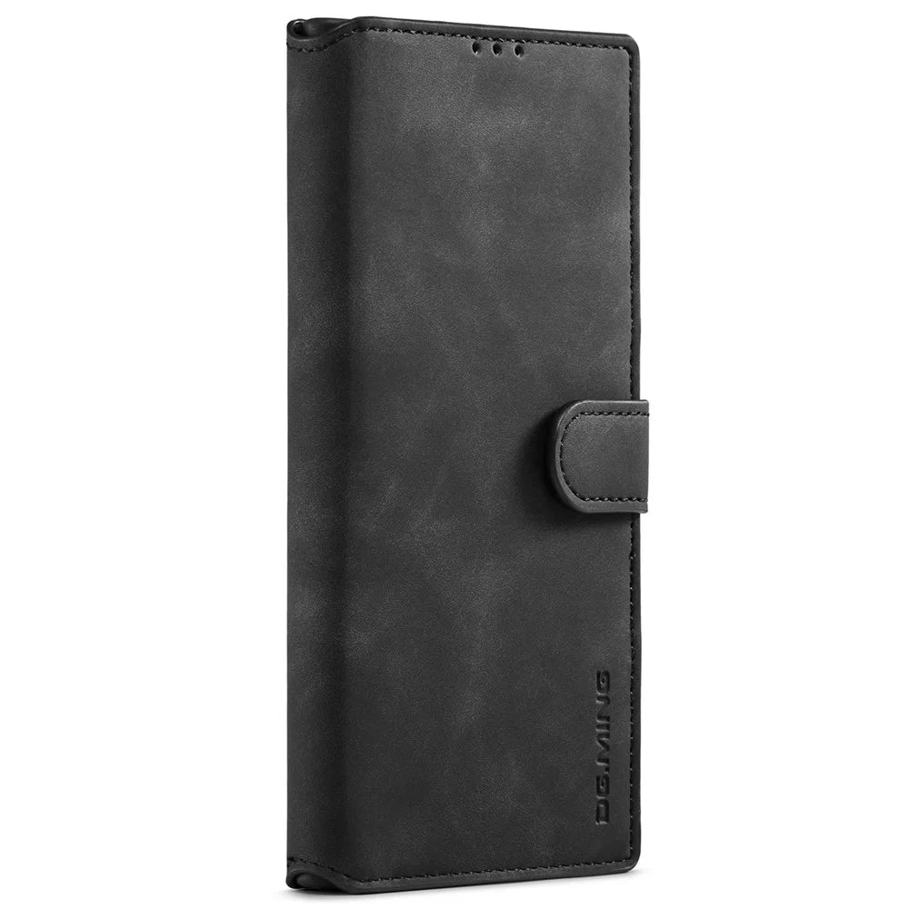 DG.MING Retro Style PU Leather Wallet Cover Scratch-resistant Foldable Stand Phone Case for Samsung Galaxy S22 Ultra 5G - Black - 2
