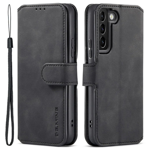 DG.MING Retro Leather Case Anti-drop Well-protected Wallet Stand Phone Cover for Samsung Galaxy S22+ 5G - Black - 1