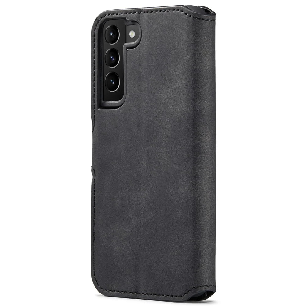 DG.MING Retro Leather Case Anti-drop Well-protected Wallet Stand Phone Cover for Samsung Galaxy S22+ 5G - Black - 3
