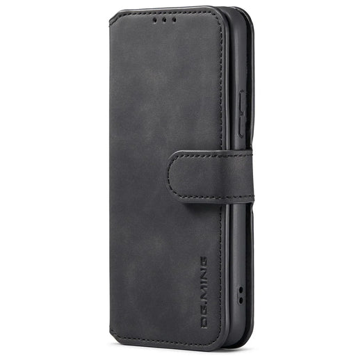 DG.MING All-inclusive Protection Retro Style Phone Case Stand Wallet PU Leather Cover for Samsung Galaxy S22 5G - Black - 2