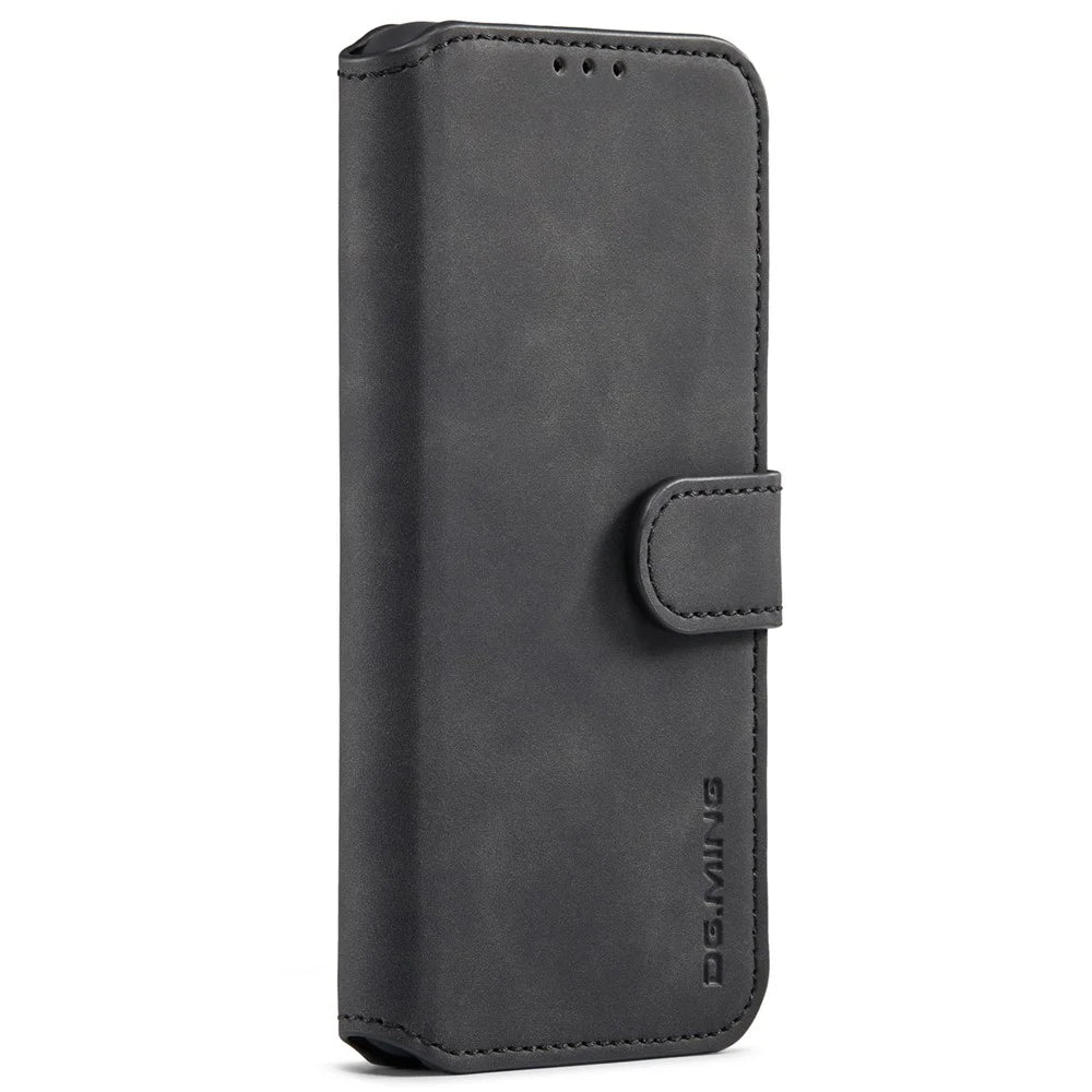 DG.MING Stand Wallet Design Retro Style PU Leather Cover Inner Soft TPU Phone Case for Samsung Galaxy A53 5G - Black - 2