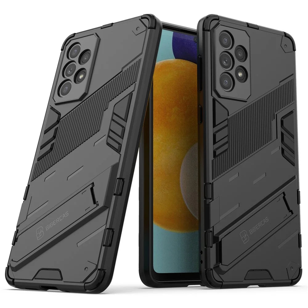 Hands-free Kickstand Design Anti-fall Protection TPU + PC Hybrid Phone Case Shell for Samsung Galaxy A73 5G - Black - 1