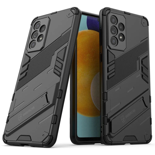 Hands-free Kickstand Design Anti-fall Protection TPU + PC Hybrid Phone Case Shell for Samsung Galaxy A73 5G - Black - 1