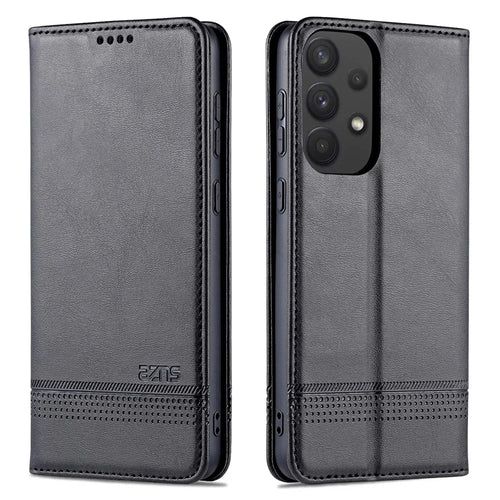 AZNS Phone Bag Case Strong Magnetic Auto-absorbed Cover PU Leather Stand Wallet Smartphone Case for Samsung Galaxy A33 5G - Black - 1