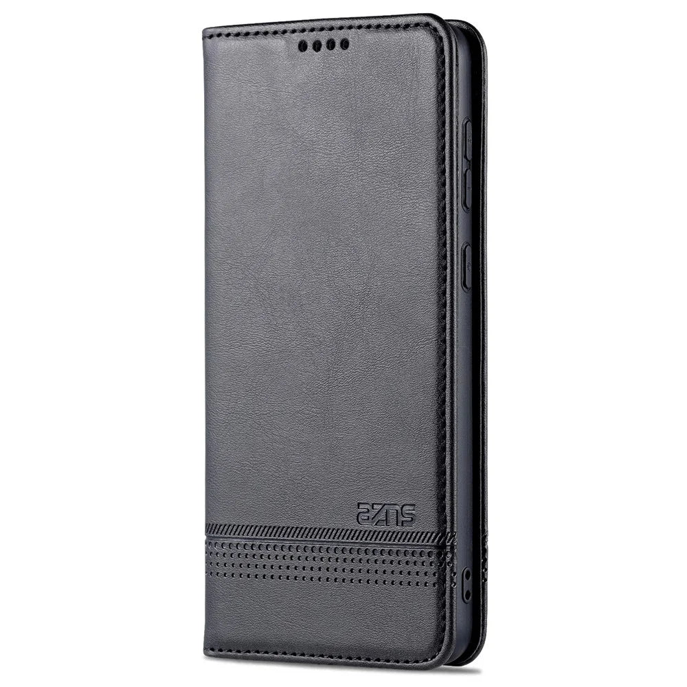 AZNS Phone Bag Case Strong Magnetic Auto-absorbed Cover PU Leather Stand Wallet Smartphone Case for Samsung Galaxy A33 5G - Black - 2