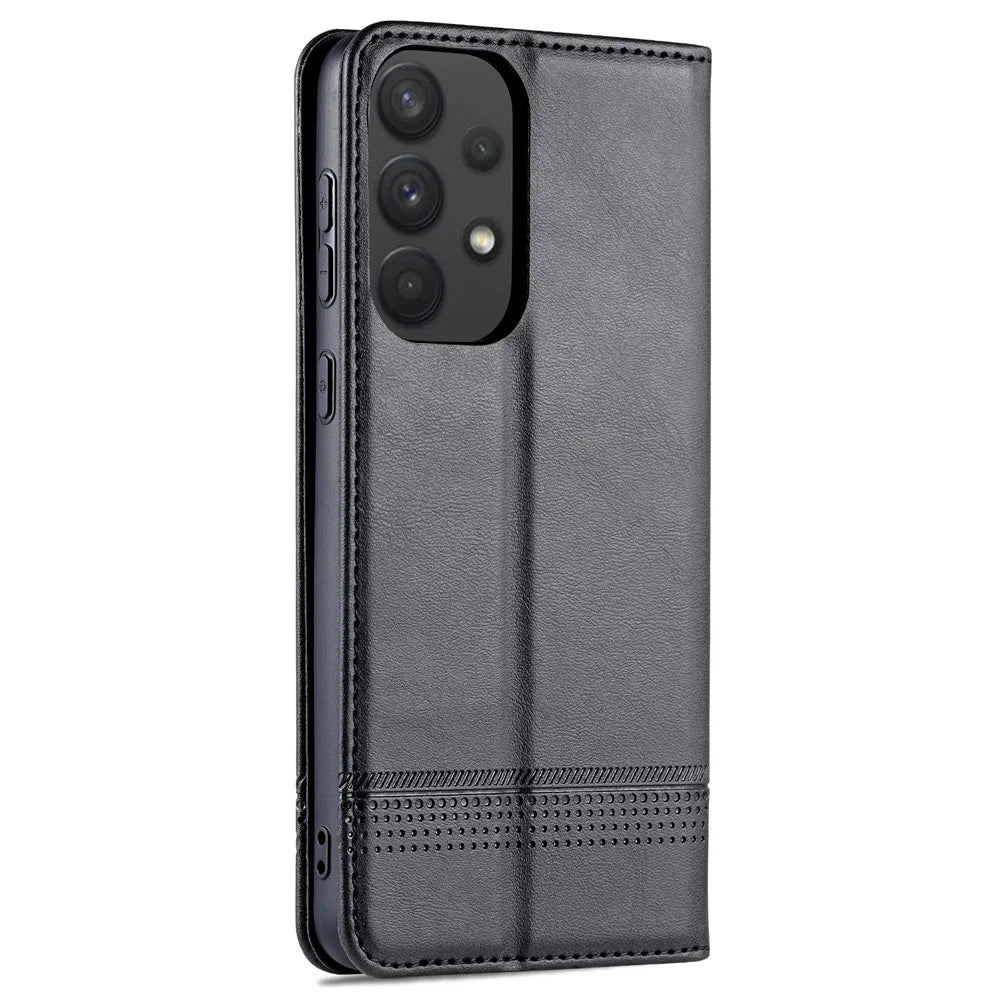AZNS Phone Bag Case Strong Magnetic Auto-absorbed Cover PU Leather Stand Wallet Smartphone Case for Samsung Galaxy A33 5G - Black - 3