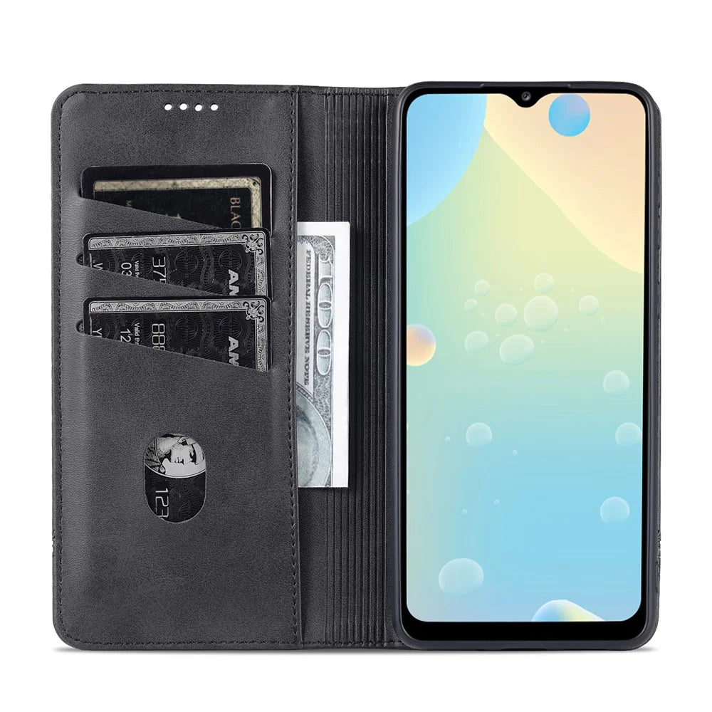 AZNS Phone Bag Case Strong Magnetic Auto-absorbed Cover PU Leather Stand Wallet Smartphone Case for Samsung Galaxy A33 5G - Black - 5