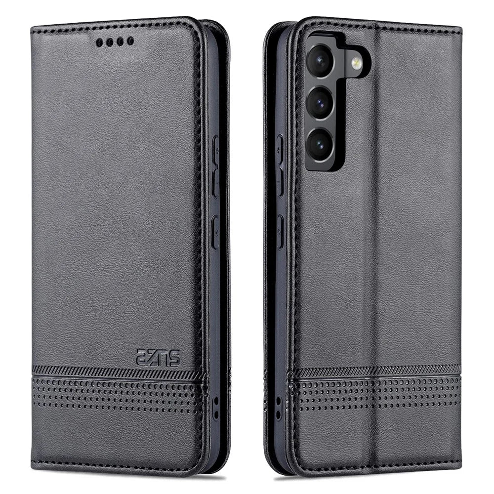 AZNS Magnetic Auto-absorbed Full Protection Phone Cover PU Leather Stand Wallet Phone Case for Samsung Galaxy S22+ 5G - Black - 1
