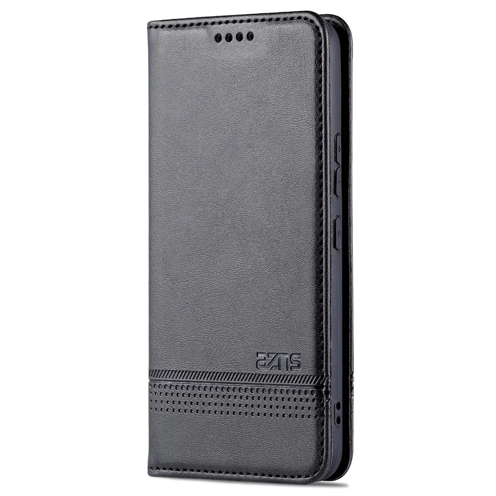 AZNS Magnetic Auto-absorbed Full Protection Phone Cover PU Leather Stand Wallet Phone Case for Samsung Galaxy S22+ 5G - Black - 2
