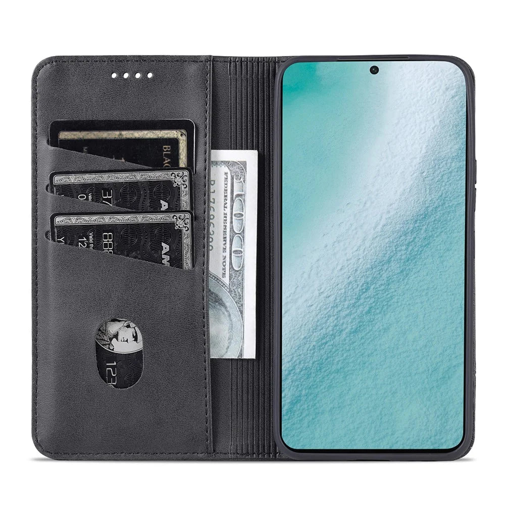 AZNS Magnetic Auto-absorbed Full Protection Phone Cover PU Leather Stand Wallet Phone Case for Samsung Galaxy S22+ 5G - Black - 5