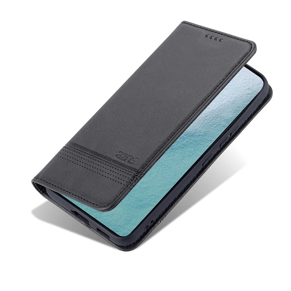 AZNS Magnetic Auto-absorbed Full Protection Phone Cover PU Leather Stand Wallet Phone Case for Samsung Galaxy S22+ 5G - Black - 7