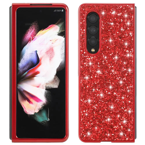 Glitter Sequins TPU Frame + PC Back Cover Electroplating Protective Phone Case for Samsung Galaxy Z Fold3 5G - Red - 1