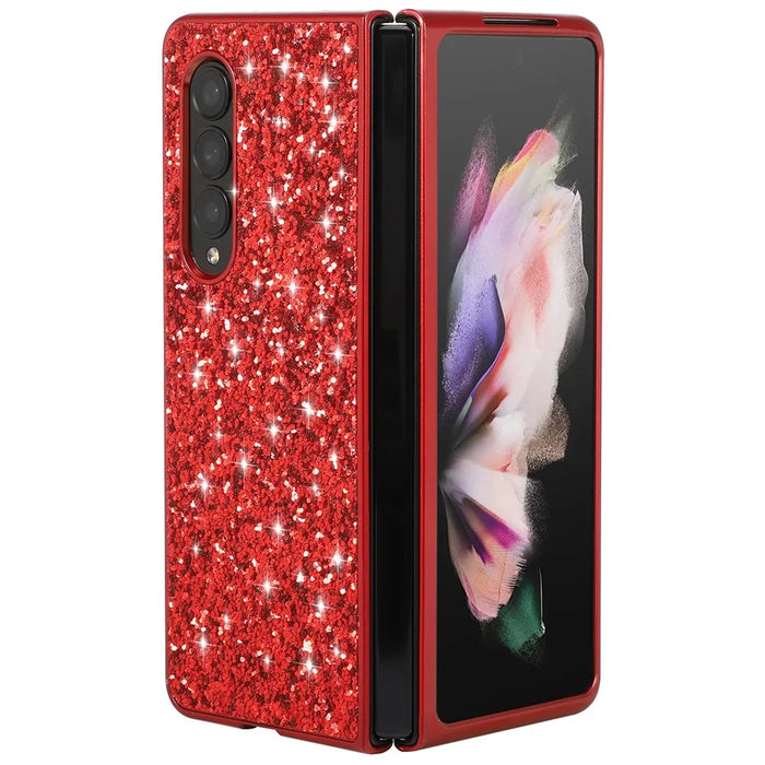 Glitter Sequins TPU Frame + PC Back Cover Electroplating Protective Phone Case for Samsung Galaxy Z Fold3 5G - Red - 2