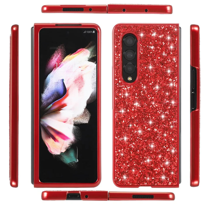 Glitter Sequins TPU Frame + PC Back Cover Electroplating Protective Phone Case for Samsung Galaxy Z Fold3 5G - Red - 6