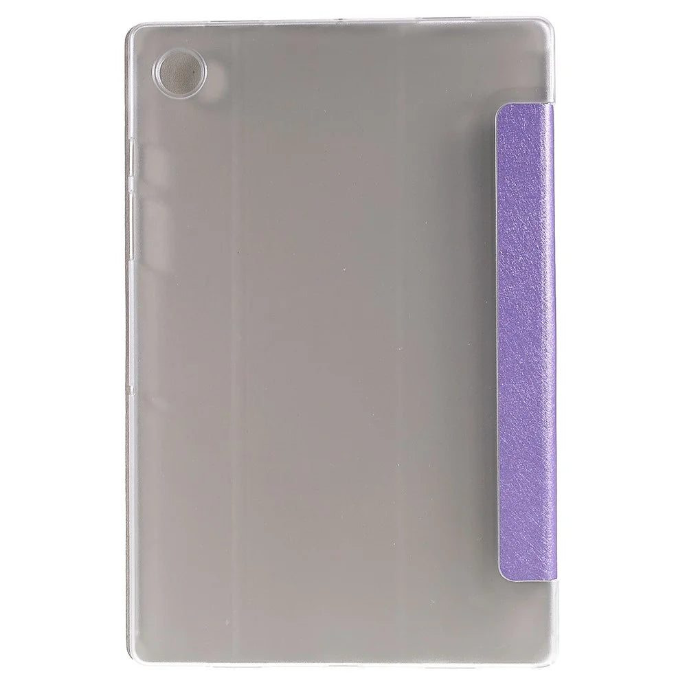 For Samsung Galaxy Tab A8 10.5 (2021) / (2022) Silk Texture Anti-scratch Shockproof Leather Tablet Tri-fold Stand Case - Purple - 3
