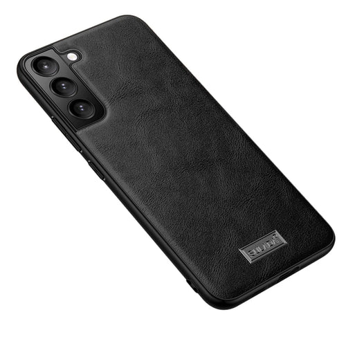 SULADA Drop-proof PU Leather Coated TPU + PC Phone Case Phone Cover for Samsung Galaxy S22 5G - Black - 1