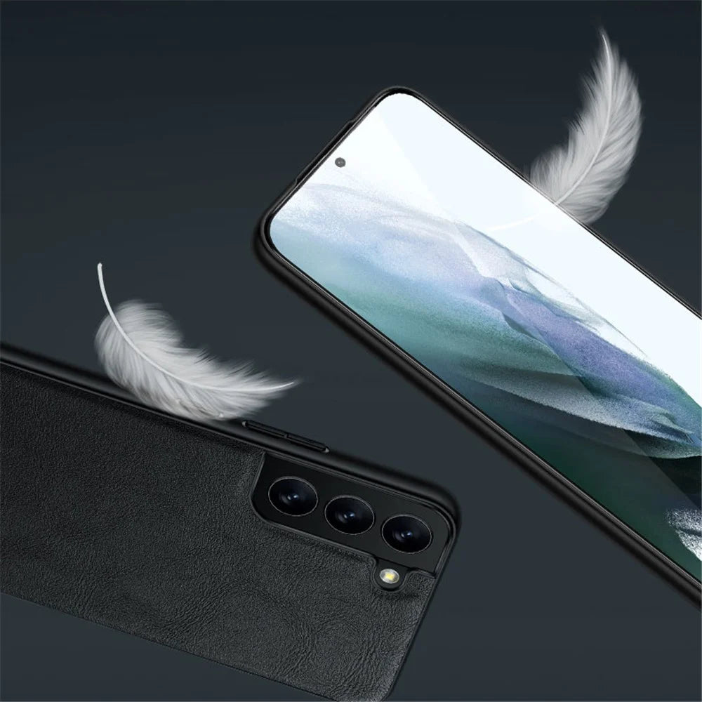 SULADA Drop-proof PU Leather Coated TPU + PC Phone Case Phone Cover for Samsung Galaxy S22 5G - Black - 3