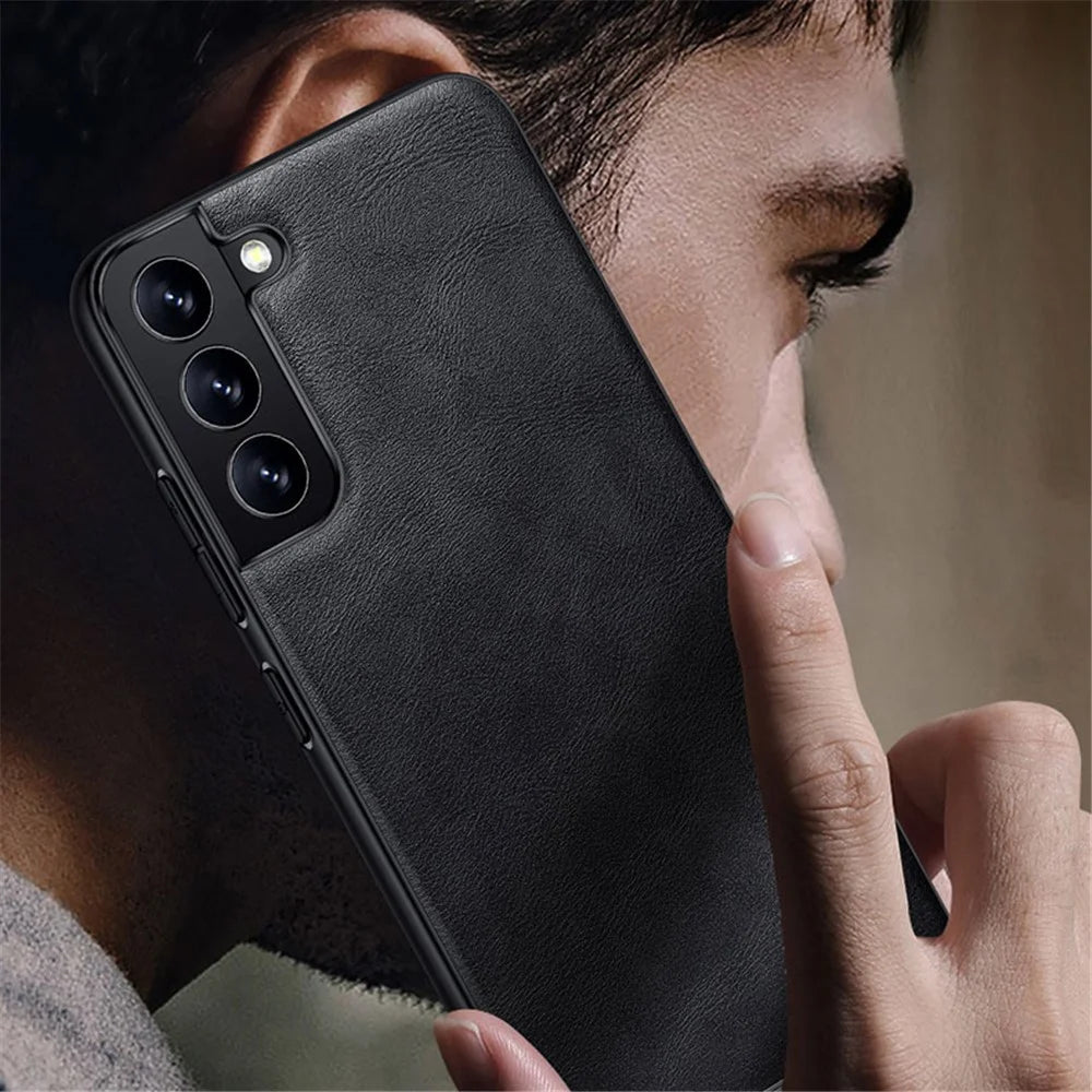 SULADA Drop-proof PU Leather Coated TPU + PC Phone Case Phone Cover for Samsung Galaxy S22 5G - Black - 4