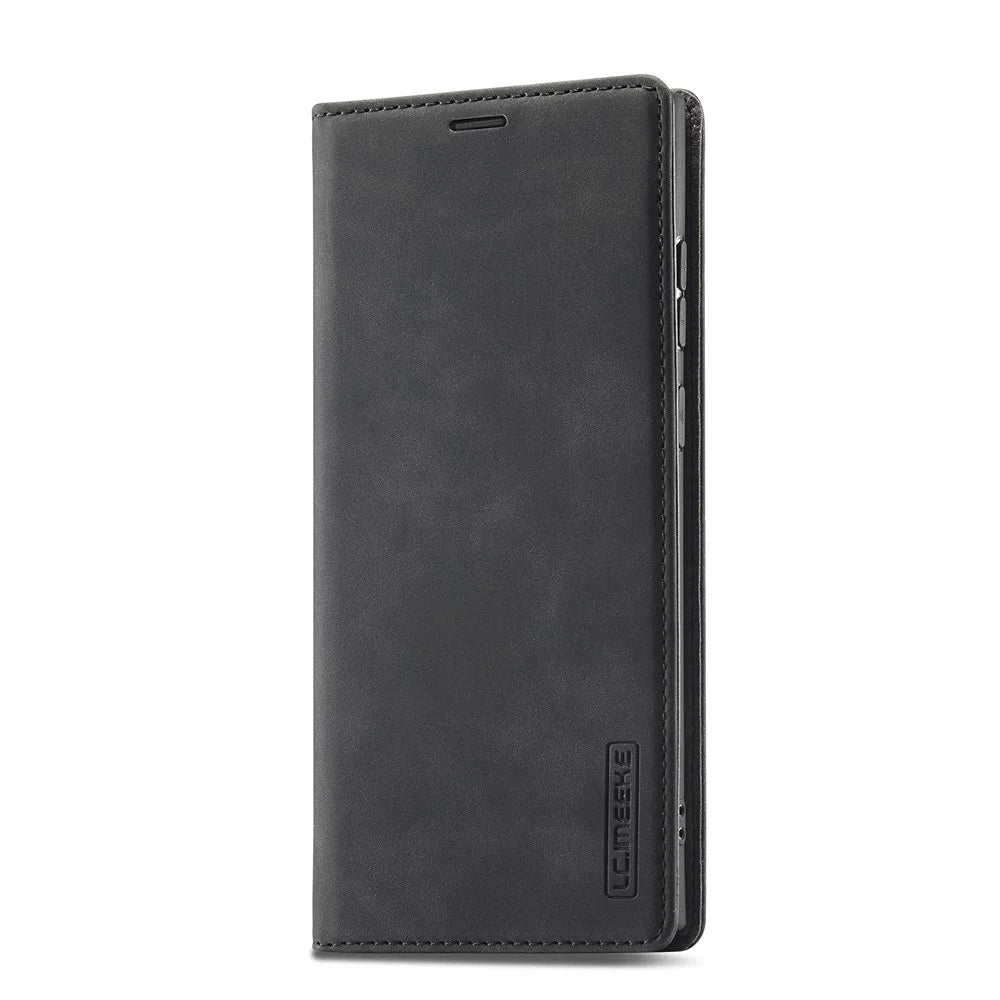 LC.IMEEKE Strong Magnetic Auto-closing PU Leather + TPU Stand Wallet Phone Case Phone Shell for Samsung Galaxy S22 Ultra 5G - Black - 3