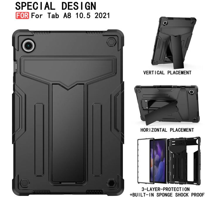Foldable T-shaped Tablet Case with Kickstand PC Silicone Shockproof Protector Cover for Samsung Galaxy Tab A8 10.5 (2021) / A8 10.5 (2022) - Black - 4