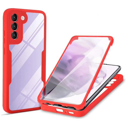 PET Screen Protector + Acrylic + TPU Full Cover Hybrid Phone Case for Samsung Galaxy S22 5G - Red - 1