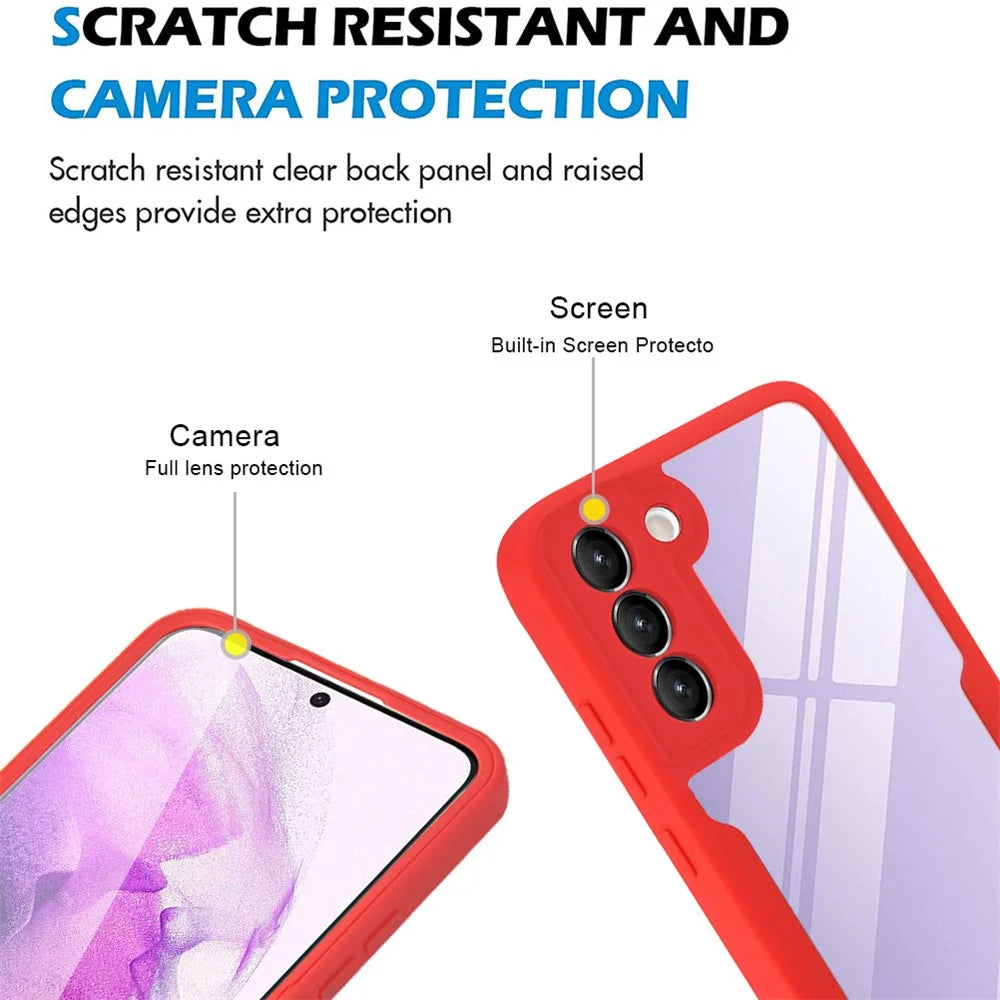 PET Screen Protector + Acrylic + TPU Full Cover Hybrid Phone Case for Samsung Galaxy S22 5G - Red - 3