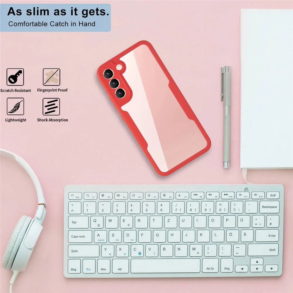 PET Screen Protector + Acrylic + TPU Full Cover Hybrid Phone Case for Samsung Galaxy S22 5G - Red - 4