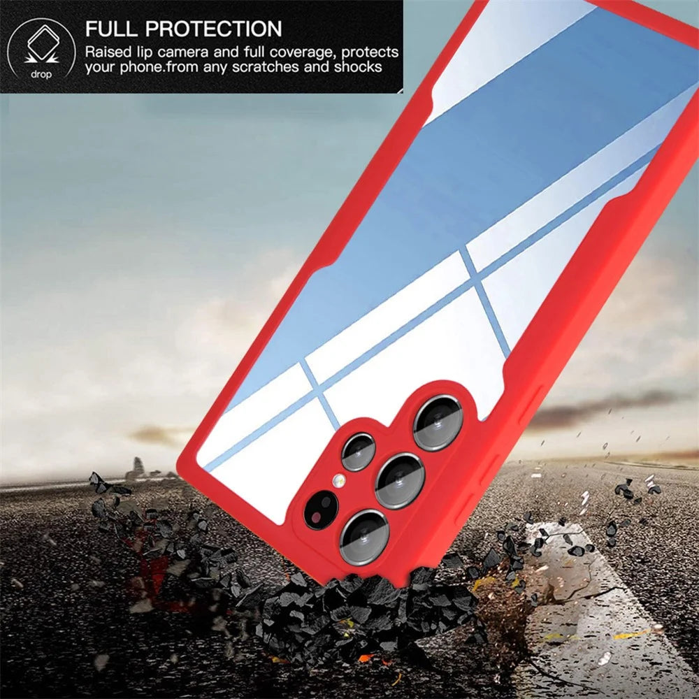 Camera Lens Protection PET Screen Film + Acrylic + TPU Mobile Phone Case for Samsung Galaxy S22 Ultra 5G - Red - 2