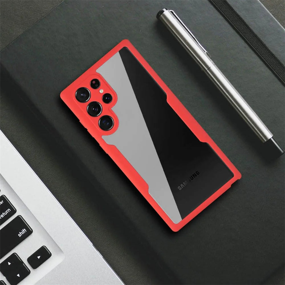 Camera Lens Protection PET Screen Film + Acrylic + TPU Mobile Phone Case for Samsung Galaxy S22 Ultra 5G - Red - 4