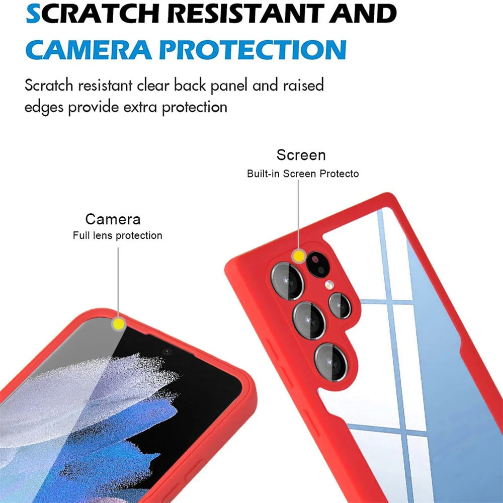 Camera Lens Protection PET Screen Film + Acrylic + TPU Mobile Phone Case for Samsung Galaxy S22 Ultra 5G - Red - 5