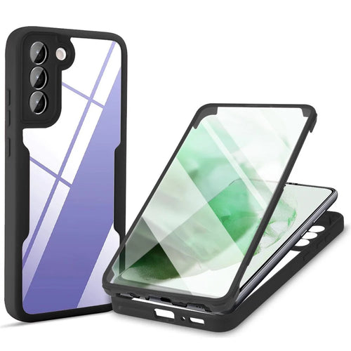 PET Screen Protector + Acrylic + TPU Case Shockproof All-round Protection Phone Cover for Samsung Galaxy S22+ 5G - Black - 1
