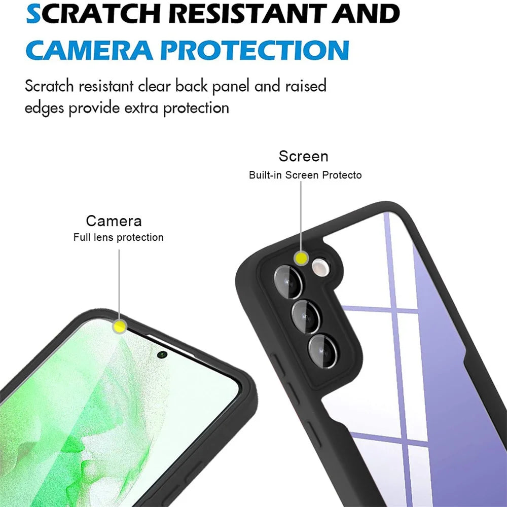 PET Screen Protector + Acrylic + TPU Case Shockproof All-round Protection Phone Cover for Samsung Galaxy S22+ 5G - Black - 3
