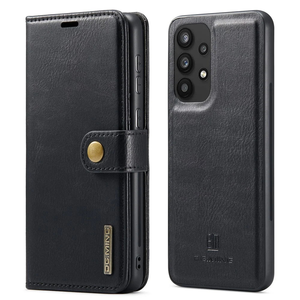 DG.MING Split Leather Wallet Case Folio Flip Stand Detachable Magnetic Phone Cover for Samsung Galaxy A33 5G - Black - 1