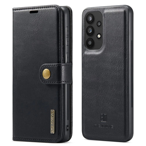 DG.MING Split Leather Wallet Case Folio Flip Stand Detachable Magnetic Phone Cover for Samsung Galaxy A33 5G - Black - 1