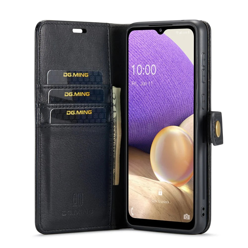 DG.MING Split Leather Wallet Case Folio Flip Stand Detachable Magnetic Phone Cover for Samsung Galaxy A33 5G - Black - 5