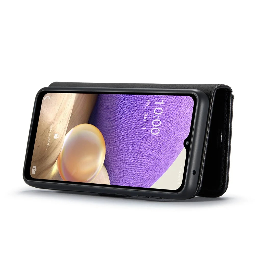 DG.MING Split Leather Wallet Case Folio Flip Stand Detachable Magnetic Phone Cover for Samsung Galaxy A33 5G - Black - 6