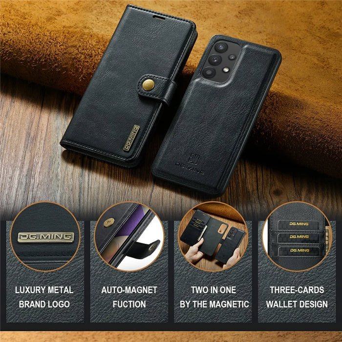 DG.MING Split Leather Wallet Case Folio Flip Stand Detachable Magnetic Phone Cover for Samsung Galaxy A33 5G - Black - 7