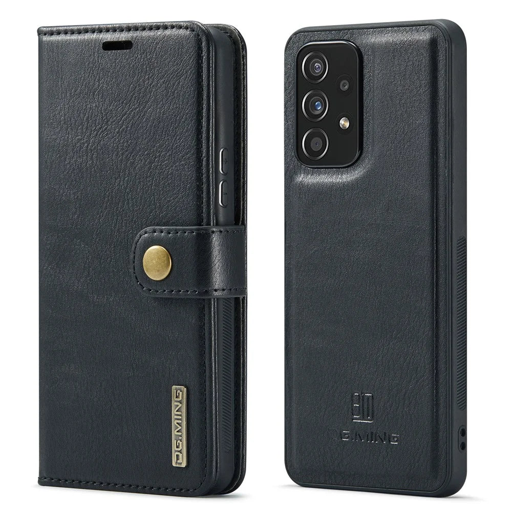 DG.MING for Samsung Galaxy A53 5G Detachable Split Leather Flip Wallet Case Stand Magnetic Full Body Protective Phone Cover - Black - 1